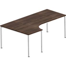 Winkelschreibtisch BEXXSTAR, Rundrohrfuß, Ansatz links, B 2000 x T 800/1200 mm, Walnuss-Dekor