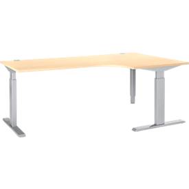 Winkelschreibtisch ERGO-T, 90 Grad, Ansatz links o. rechts, man. höheneinstellbar