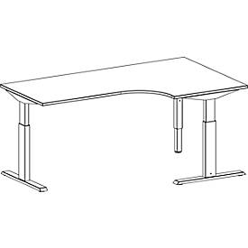 Winkelschreibtisch ERGO-T, 90 Grad, Ansatz links o. rechts, man. höheneinstellbar
