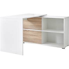 Winkelschreibtisch mit Sideboard, B 1200 x T 1200 x H 760 mm, Sonoma Eiche/Weiß