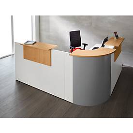 Winkeltheke Come-In, rund, 3 Ablagen, Breite 1600 mm, Eckelement silber oder weiß