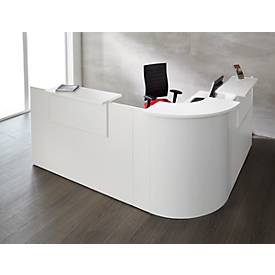 Winkeltheke Come-In, rund, L 2125 x B 2525 mm, weiß, 3 Ablagen in Weiß, Eckelement weiß