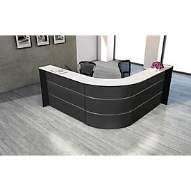 Winkeltheke Faro, mit Ablage- und Seitenplatten, melaminharzbeschichtet, ABS-Kanten, B 2320 x T 2320 x H 1120 mm, anthrazit/anthrazit