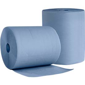 WIPEX BlueTech schoonmaakpapier, universeel gebruik, 2-laags, gerecycled papier, blauw, 2 rollen met kern Ø 200 mm &amp; 500 doeken, doekformaat 220 x 360 mm