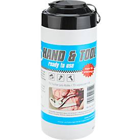 WIPEX Hand & Tool ready to use Reinigungstücher, 1-lagig, getränkt, Polypropylen, orange, Spenderdose mit 75 Tüchern