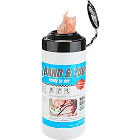 WIPEX Hand & Tool ready to use Reinigungstücher, 1-lagig, getränkt, Polypropylen, orange, Spenderdose mit 75 Tüchern