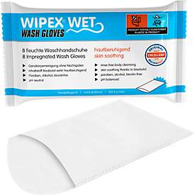WIPEX WET Waschhandschuhe, 1-lagig, getränkt, pH-neutral, Polyester/Viskose, weiß, 24 x 8 Stück