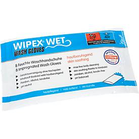 WIPEX WET Waschhandschuhe, 1-lagig, getränkt, pH-neutral, Polyester/Viskose, weiß, 24 x 8 Stück