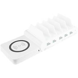 Wireless Charger Good Connections, Qi-fähig, Leistung 15 W, für USB-Desktop-Schnellladestation mit 110 W, Anschluss an linker Seite, weiß