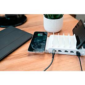 Wireless Charger Good Connections, Qi-fähig, Leistung 15 W, für USB-Desktop-Schnellladestation mit 110 W, Anschluss an linker Seite, weiß