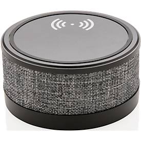 Wireless Charger mit Bluetooth Lautsprecher, Qi-kompatibel, 5/3 W, Stoffbezug, Werbedruck 5-farbig 50 x 25 mm