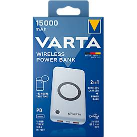 Wireless Powerbank Varta, Kabelloses Laden & Laden mit Kabel, Ladestandsanzeige, Li-Polymer-Batterie, B 100 x T 31 x H 195 mm, weiß