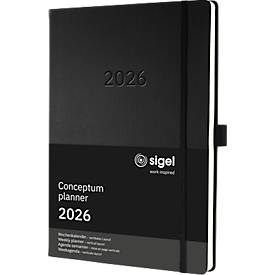 Wochenkalender Sigel Conceptum 2026 C2618, A4+, 192 Seiten, 1 Jahr, 2 Seiten für je 1 Woche, PEFC®-Papier/Kunststoff, schwarz