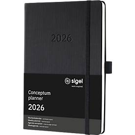 Wochenkalender Sigel Conceptum 2026 C2619, DIN A5, 2 Seiten pro Woche, PEFC®-Papier/Kunststoff, schwarz