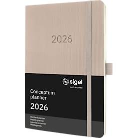 Wochenkalender Sigel Conceptum 2026 C2630, A5, 192 Seiten, 1 Jahr, 2 Seiten für je 1 Woche, PEFC®-Papier/Kunststoff, taupe