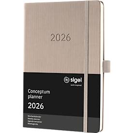 Wochenkalender Sigel Conceptum 2026 C2660, A5, 192 Seiten, 1 Jahr, 2 Seiten für je 1 Woche, PEFC®-Papier/Kunststoff, taupe