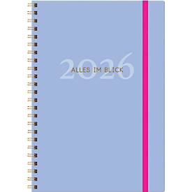 Wochenplaner Korsch 2026, DIN A5, Ringbuch, 144 Seiten, jede Kalenderwoche auf 1 Seite, Monats-/Jahresübersicht, Feiertage für D/A/CH, Karton, hellblau