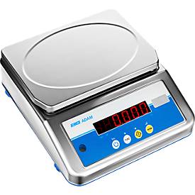 Zählwaage Adam Aqua ABW 32S, Wägebereich 2 g-32 kg, IP68, Dual-LED-Display, Netzanschluss/Akku, B 255 x T 310 X H 105 mm, Edelstahl, grau