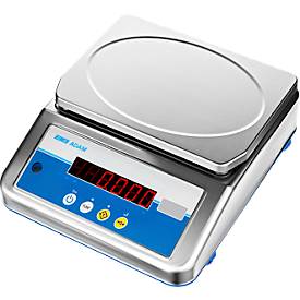 Zählwaage Adam Aqua ABW 32S, Wägebereich 2 g-32 kg, IP68, Dual-LED-Display, Netzanschluss/Akku, B 255 x T 310 X H 105 mm, Edelstahl, grau