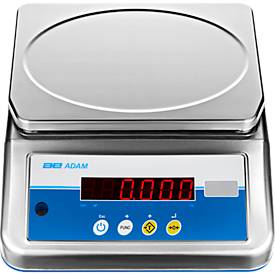 Zählwaage Adam Aqua ABW 4S, Wägebereich 0,1 g-4 kg, IP68, Dual-LED-Display, Netzanschluss/Akku, B 255 x T 290 X H 105 mm, Edelstahl, grau