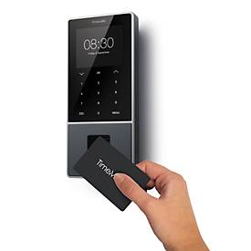 Zeiterfassungssystem TimeMoto TM-828 SC, für bis zu 2000 Mitarbeiter, B 100 x T 45 x H 215 mm, schwarz + 25 RFID-Schlüsselanhänger RF-110