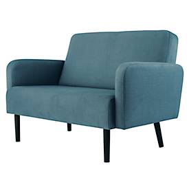 Zweisitzer Sofa easyChair® by Paperflow LISBOA, Stoffbezug blau, Fußgestell schwarz, B 1240 x T 815 x H 830 mm