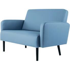 Zweisitzer Sofa meet by Paperflow LISBOA, desinfektionsmittelbeständiger Kunstlederbezug blau, Fußgestell schwarz, B 1240 x T 815 x H 830 mm