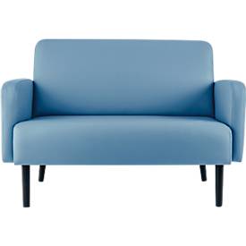 Zweisitzer Sofa meet by Paperflow LISBOA, desinfektionsmittelbeständiger Kunstlederbezug blau, Fußgestell schwarz, B 1240 x T 815 x H 830 mm