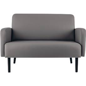 Zweisitzer Sofa meet by Paperflow LISBOA, desinfektionsmittelbeständiger Kunstlederbezug grau, Fußgestell schwarz, B 1240 x T 815 x H 830 mm