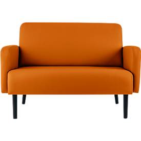 Zweisitzer Sofa meet by Paperflow LISBOA, desinfektionsmittelbeständiger Kunstlederbezug orange, Fußgestell schwarz, B 1240 x T 815 x H 830 mm