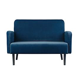 Zweisitzer Sofa meet by Paperflow LISBOA, Samtbezug blau, Fußgestell schwarz, B 1240 x T 815 x H 830 mm