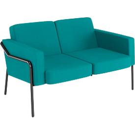 Zweisitzer Sofa meet by Paperflow MEDSO Klassik, gepolstert, Sitzfläche austauschbar, B 1040 x T 515 x H 410 mm, Stoff und Stahl, blau/mattschwarz