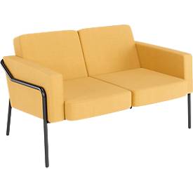 Zweisitzer Sofa meet by Paperflow MEDSO Klassik, gepolstert, Sitzfläche austauschbar, B 1040 x T 515 x H 410 mm, Stoff und Stahl, gelb/mattschwarz