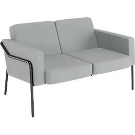 Zweisitzer Sofa meet by Paperflow MEDSO Klassik, gepolstert, Sitzfläche austauschbar, B 1040 x T 515 x H 410 mm, Stoff und Stahl, grau/mattschwarz