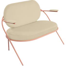 Zweisitzer Sofa meet by Paperflow Saturne, mit Armlehnen, B 1180 x T 730 x H 880 mm, Stahlrohr, Kunstleder, Rosa/Elfenbein