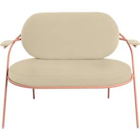 Zweisitzer Sofa meet by Paperflow Saturne, mit Armlehnen, B 1180 x T 730 x H 880 mm, Stahlrohr, Kunstleder, Rosa/Elfenbein