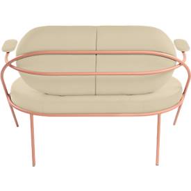 Zweisitzer Sofa meet by Paperflow Saturne, mit Armlehnen, B 1180 x T 730 x H 880 mm, Stahlrohr, Kunstleder, Rosa/Elfenbein