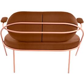 Zweisitzer Sofa meet by Paperflow Saturne, mit Armlehnen, B 1180 x T 730 x H 880 mm, Stahlrohr, Kunstleder, Rosa/Rost