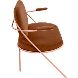 Zweisitzer Sofa meet by Paperflow Saturne, mit Armlehnen, B 1180 x T 730 x H 880 mm, Stahlrohr, Kunstleder, Rosa/Rost