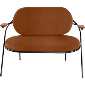 Zweisitzer Sofa meet by Paperflow Saturne, mit Armlehnen, B 1180 x T 730 x H 880 mm, Stahlrohr, Kunstleder, Schwarz/Rost