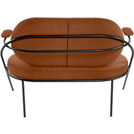 Zweisitzer Sofa meet by Paperflow Saturne, mit Armlehnen, B 1180 x T 730 x H 880 mm, Stahlrohr, Kunstleder, Schwarz/Rost