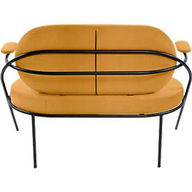 Zweisitzer Sofa meet by Paperflow Saturne, mit Armlehnen, B 1180 x T 730 x H 880 mm, Stahlrohr, Kunstleder, Schwarz/Safran