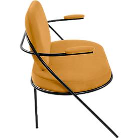 Zweisitzer Sofa meet by Paperflow Saturne, mit Armlehnen, B 1180 x T 730 x H 880 mm, Stahlrohr, Kunstleder, Schwarz/Safran