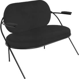 Zweisitzer Sofa meet by Paperflow Saturne, mit Armlehnen, B 1180 x T 730 x H 880 mm, Stahlrohr, Kunstleder, Schwarz/Schwarz