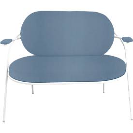 Zweisitzer Sofa meet by Paperflow Saturne, mit Armlehnen, B 1180 x T 730 x H 880 mm, Stahlrohr, Kunstleder, Weiß/Blau