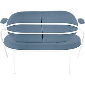 Zweisitzer Sofa meet by Paperflow Saturne, mit Armlehnen, B 1180 x T 730 x H 880 mm, Stahlrohr, Kunstleder, Weiß/Blau