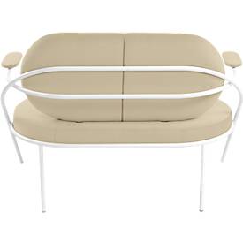Zweisitzer Sofa meet by Paperflow Saturne, mit Armlehnen, B 1180 x T 730 x H 880 mm, Stahlrohr, Kunstleder, Weiß/Elfenbein