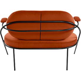 Zweisitzer Sofa meet by Paperflow Saturne, mit Armlehnen, B 1180 x T 730 x H 880 mm, Stahlrohr, Samt, Schwarz/Rost