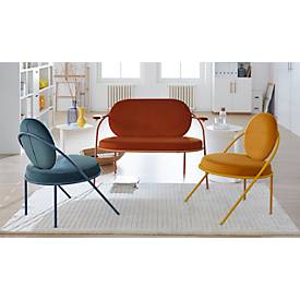 Zweisitzer Sofa meet by Paperflow Saturne, mit Armlehnen, B 1180 x T 730 x H 880 mm, Stahlrohr, Samt, Schwarz/Rost