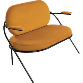 Zweisitzer Sofa meet by Paperflow Saturne, mit Armlehnen, B 1180 x T 730 x H 880 mm, Stahlrohr, Samt, Schwarz/Safran